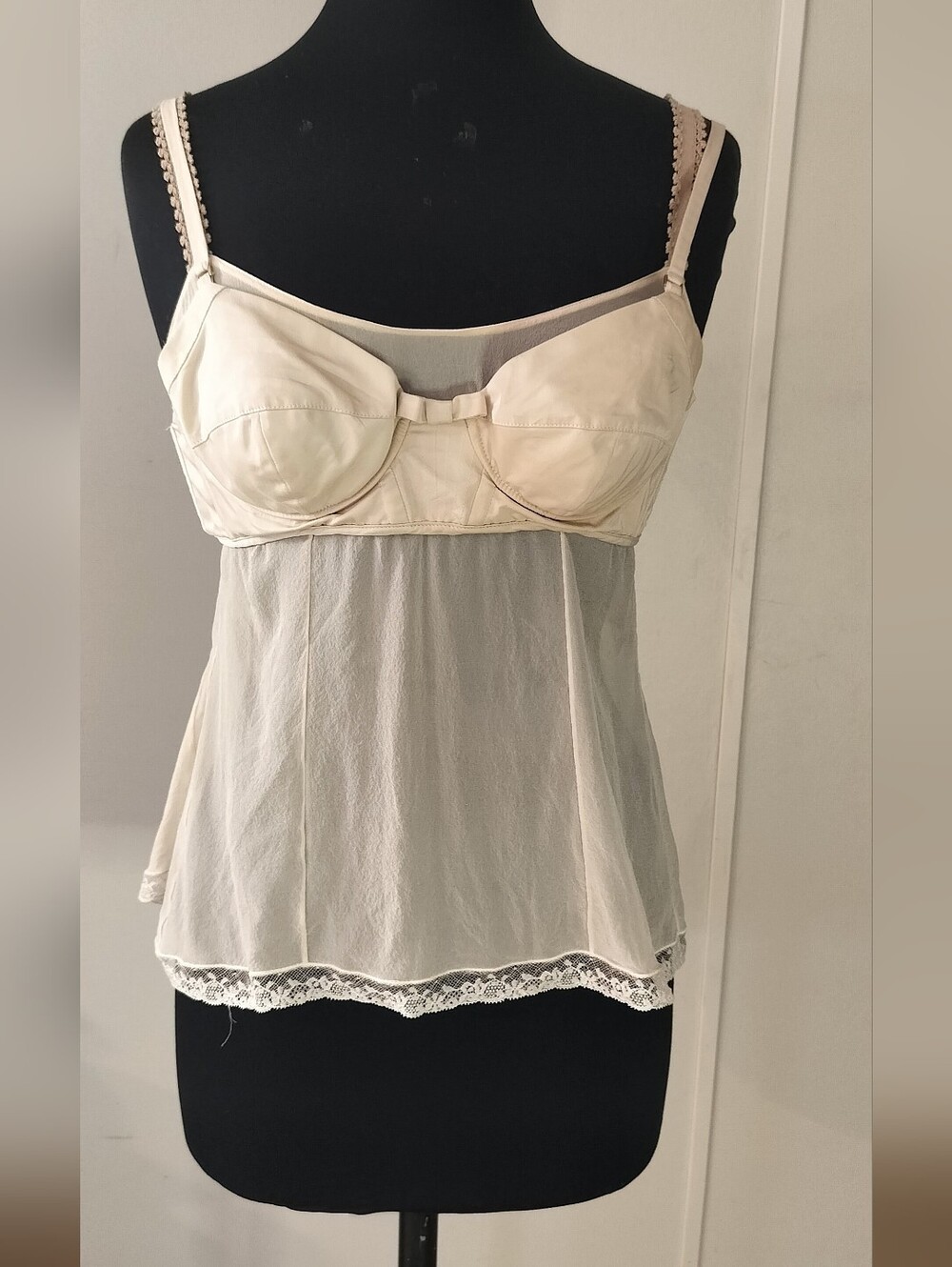Louis Vuitton Cream and Black Silk Label Blouse